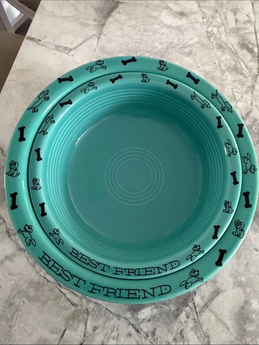 Fiesta Teal Ceramic Pet Bowl with Dog Motifs